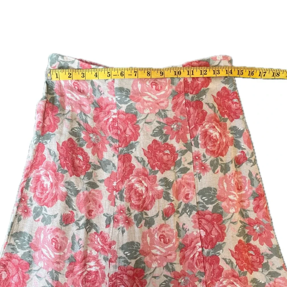 Vintage Floral Maxi Skirt Sz L Pink Rose Rayon A-Line Prarie Western Boho Fall